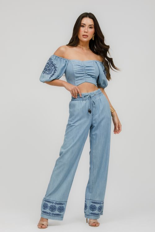 Set Jeans Cropped Wide Leg