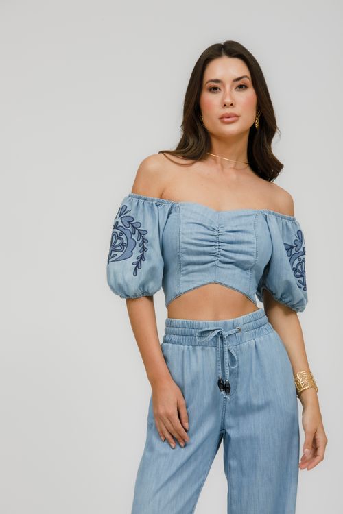 Set Jeans Cropped Wide Leg