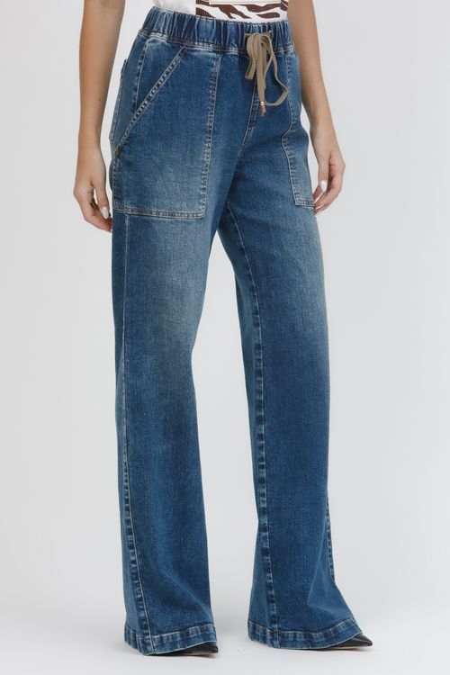 Calça Feminina Jeans Wide Leg Pijama Bella Falconi