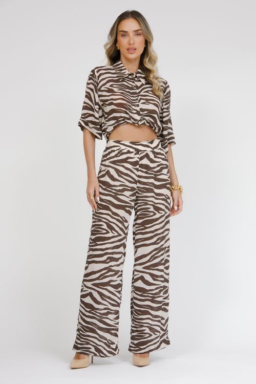 Calça Pijama Crepe Estampa Zebra Bella Falconi