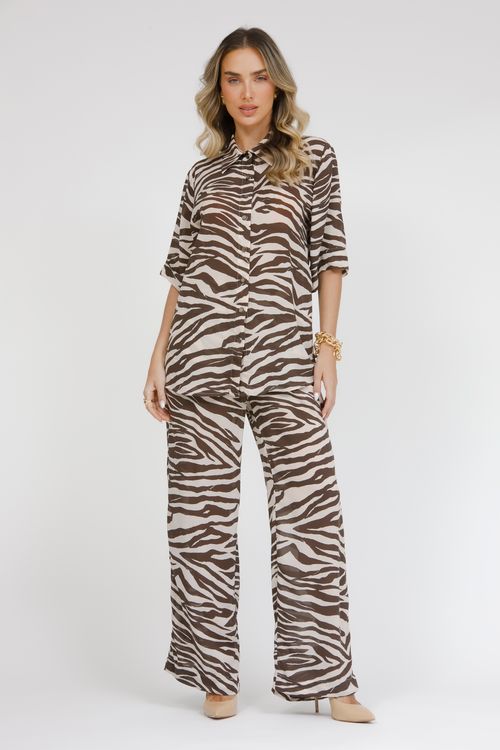Camisa Feminina Crepe Estampa Zebra Bella Falconi