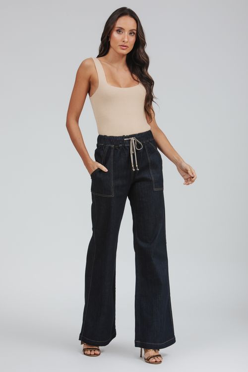 Calça Feminina Jeans Wide Leg Pijama