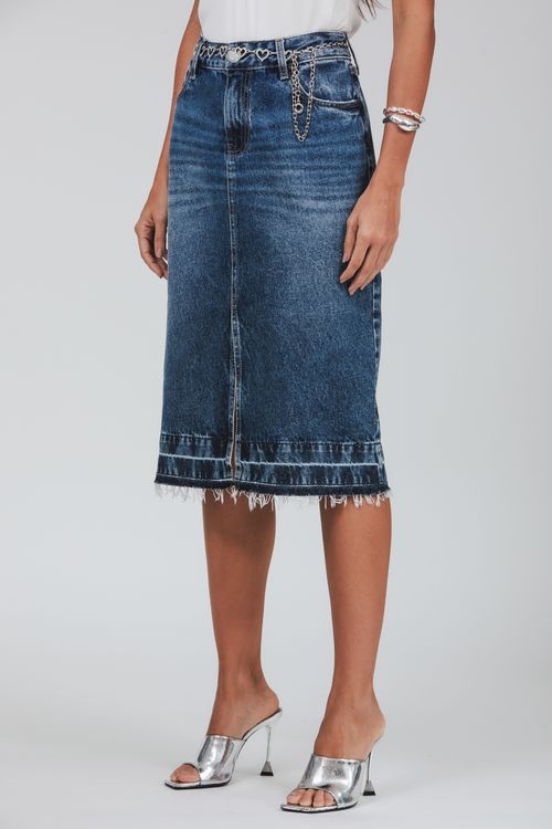 Saia Jeans Midi Com Cinto