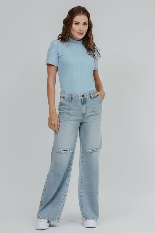 Calça Feminina Jeans Wide Leg