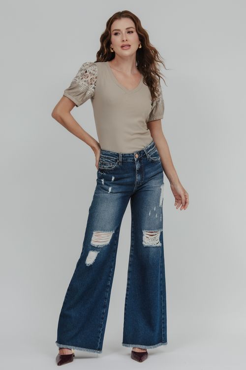 Calça Feminina Jeans Wide Leg