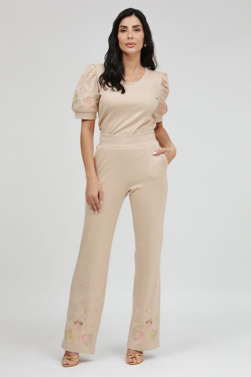 Aerolook Calça E Blusa Malha Com Bordado