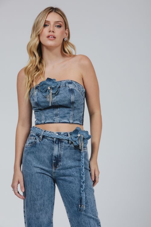 Top Jeans Com Flor