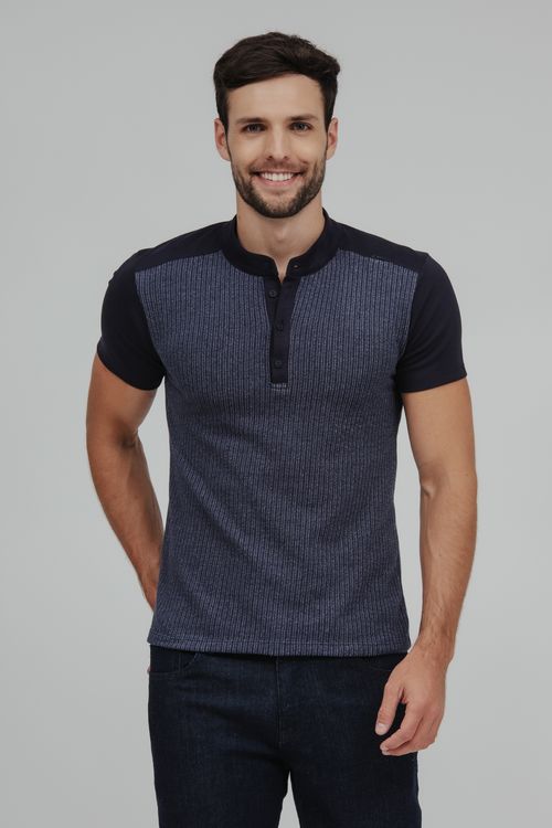 Camiseta Masculina Henley Malha Tricot