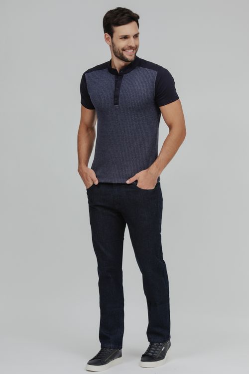 Camiseta Masculina Henley Malha Tricot
