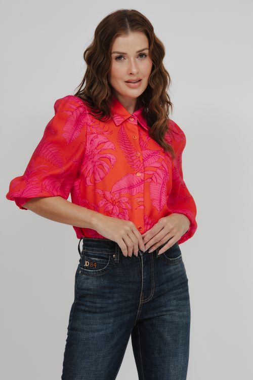 Camisa Viscose E Crepe Estampada