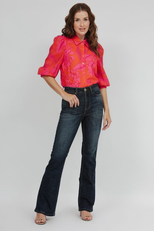 Camisa Viscose E Crepe Estampada