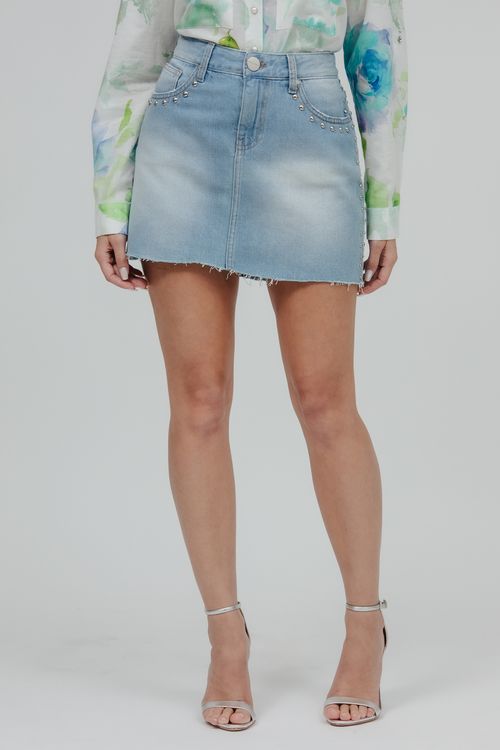 Mini Saia Jeans Com Tachas