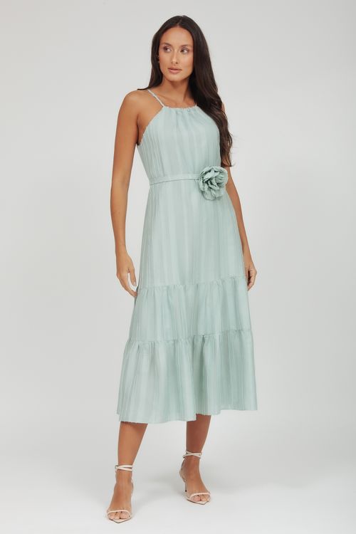 Vestido Midi Com Cinto Flor