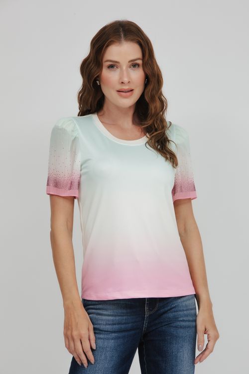 T-shirt Malha Transparente Dip Dye