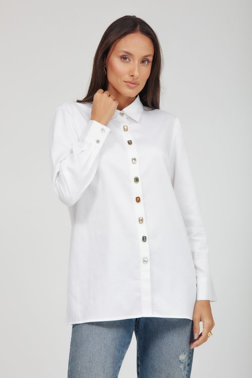 Camisa Long Tricoline Chatons Coloridos