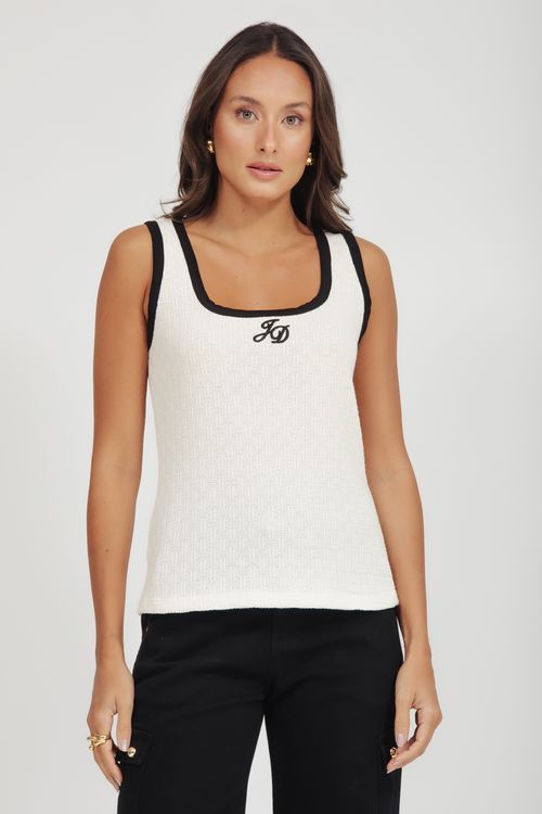 Regata Malha Tricot Com Bordado