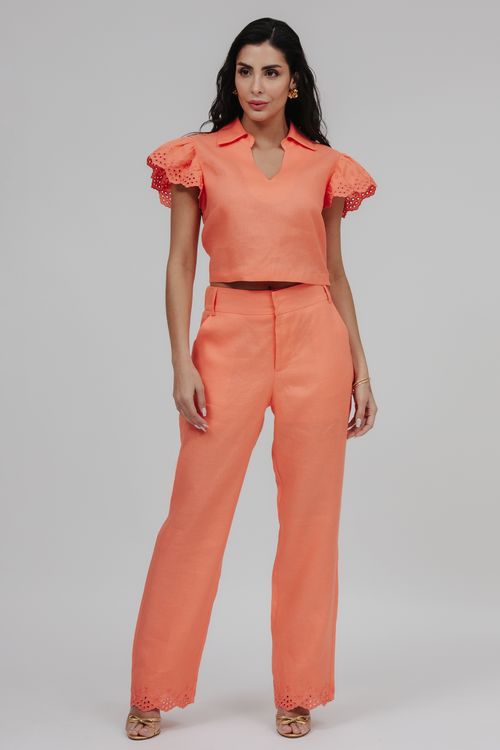 Blusa Cropped Viscolinho Com Bordado