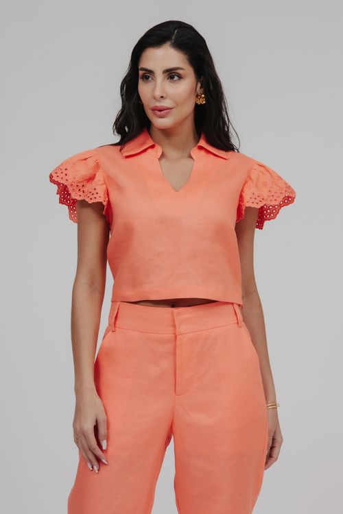 Blusa Cropped Viscolinho Com Bordado