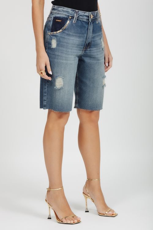 Bermuda Feminina Jeans Jorts Com Foil