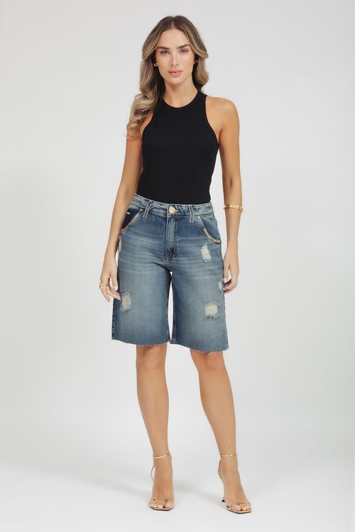 Bermuda Feminina Jeans Jorts Com Foil