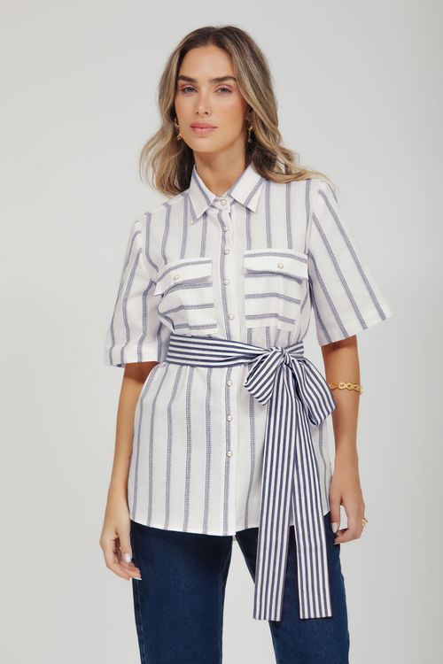 Camisa Long Line Listrada Com Faixa