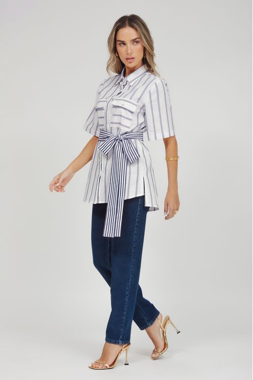 Camisa Long Line Listrada Com Faixa