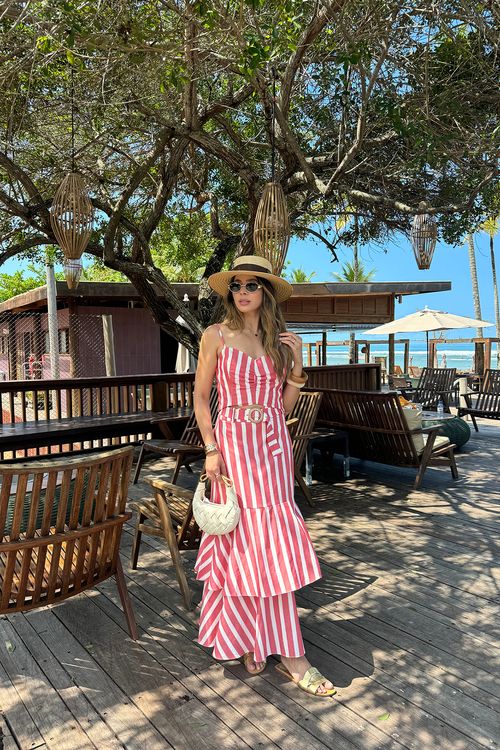 Set Saia Babados E Cropped Listrado