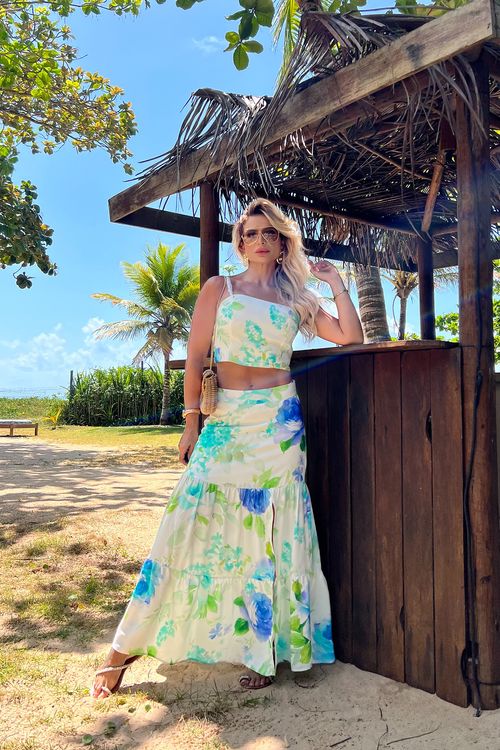 Set Saia E Cropped Estampa Floral