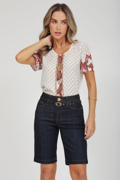 T-shirt Crepe E Malha Estampa Holograma