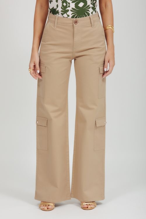 Calça Feminina Sarja Wide Leg Cargo