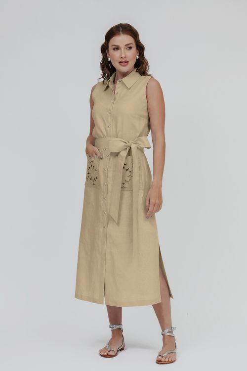 Chemise Longo Linho Com Bordado