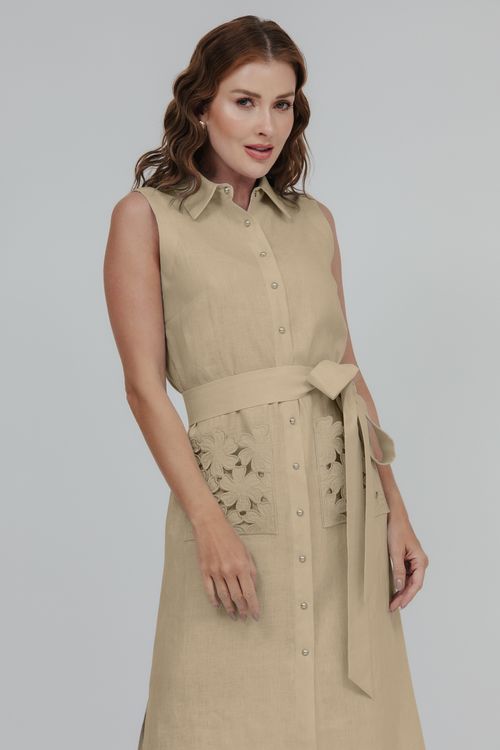 Chemise Longo Linho Com Bordado