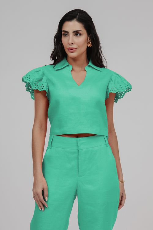 Blusa Cropped Viscolinho Com Bordado