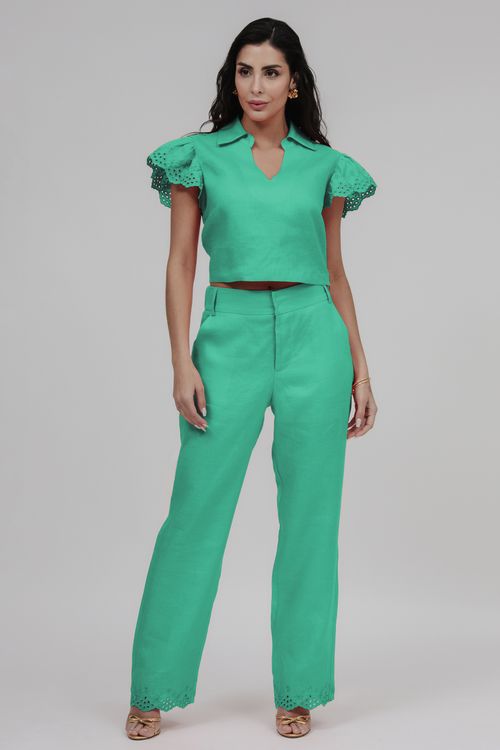 Blusa Cropped Viscolinho Com Bordado
