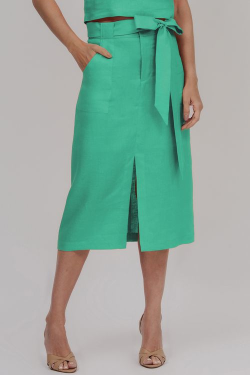 Saia Midi Viscolinho Com Bolsos