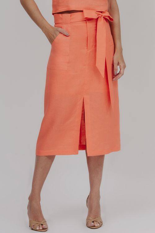 Saia Midi Viscolinho Com Bolsos