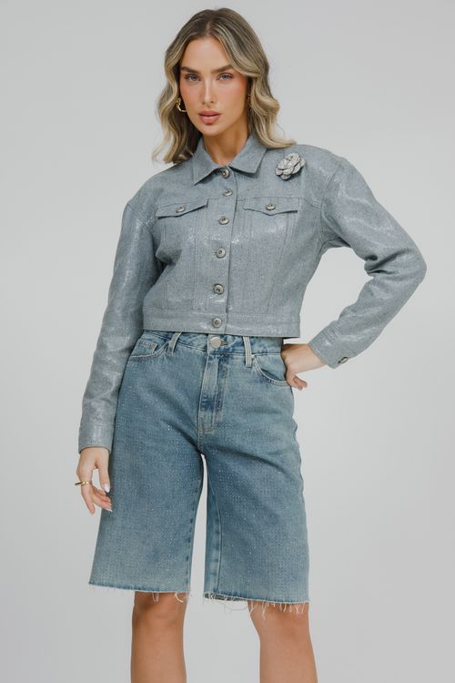 Jaqueta Feminina Sarja Cropped Oversized