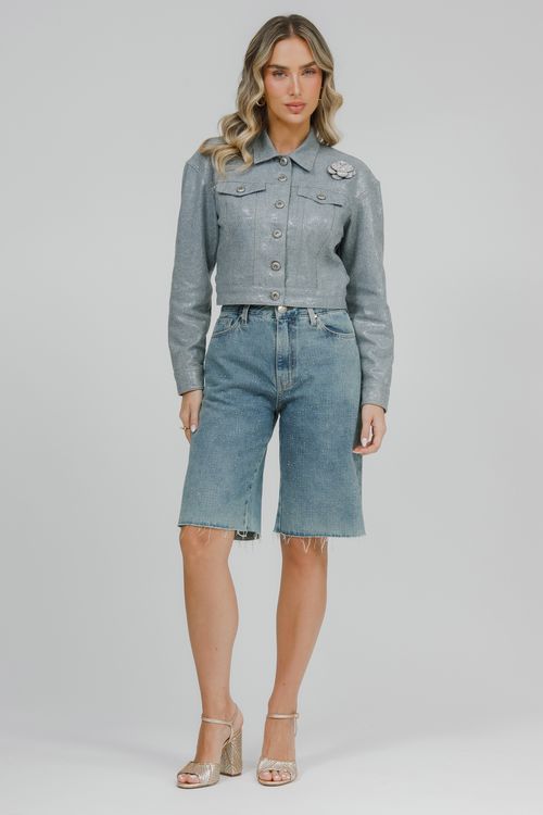 Jaqueta Feminina Sarja Cropped Oversized