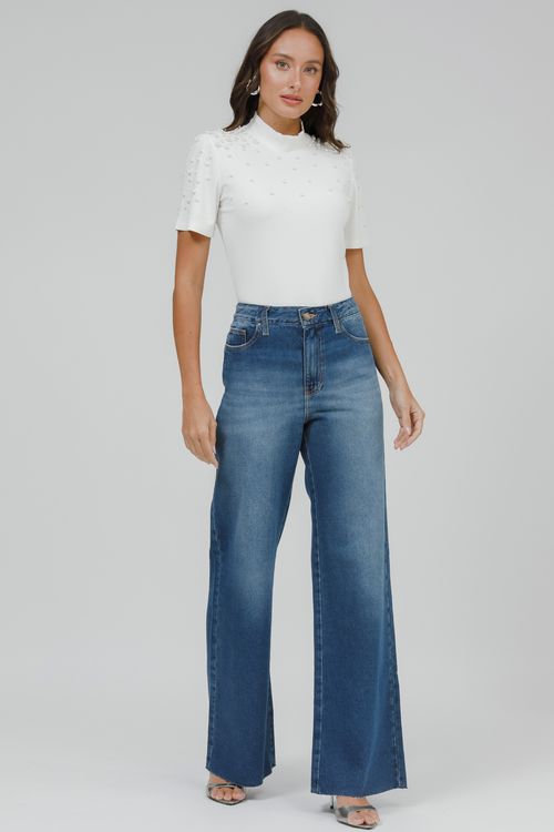 Blusa Malha Canelada Com Pérolas
