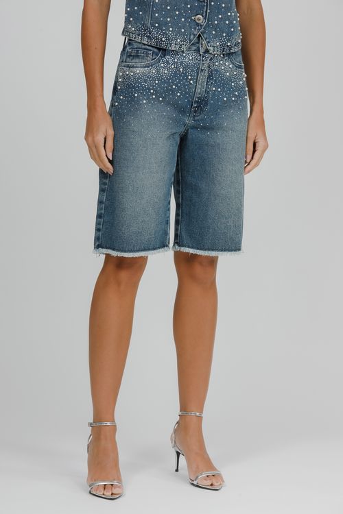 Bermuda Feminina Jenas Jorts Com Pérolas
