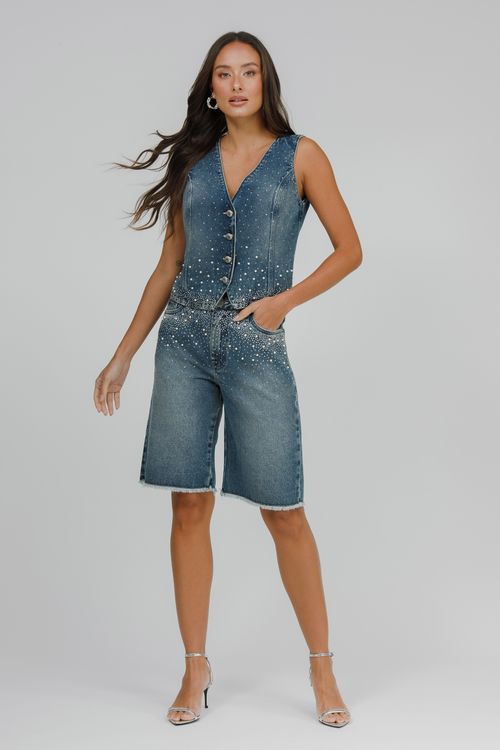 Bermuda Feminina Jenas Jorts Com Pérolas