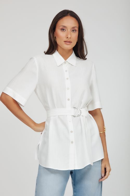 Camisa Viscose Risca De Giz Prata