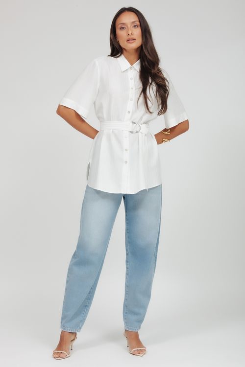 Camisa Viscose Risca De Giz Prata
