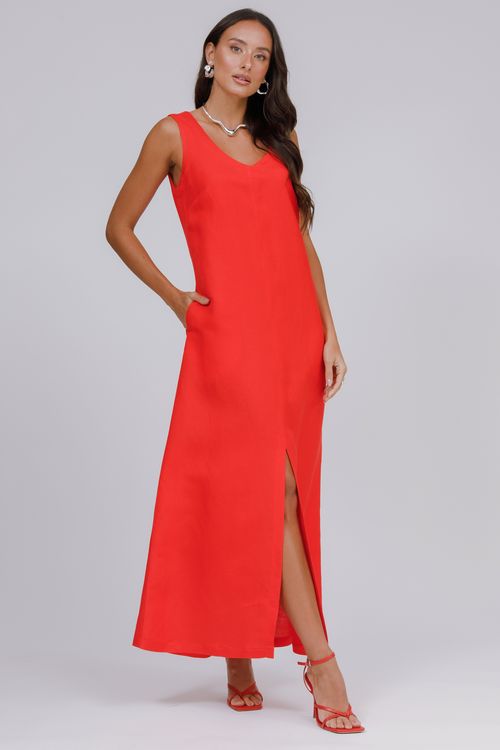 Vestido Longo Linen Decote V