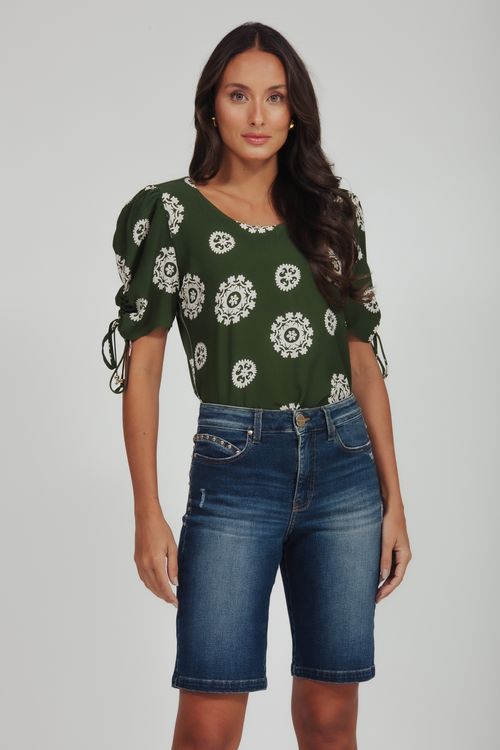 Blusa Viscose E Malha Estampada
