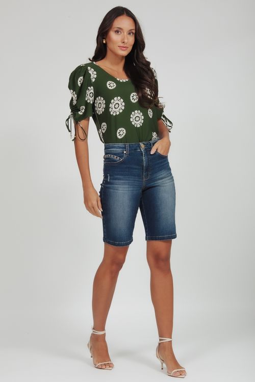 Blusa Viscose E Malha Estampada