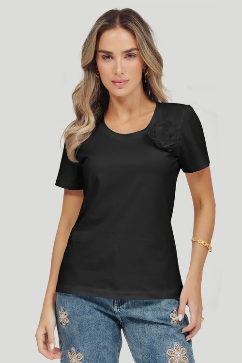 Blusa Malha Algodão Com Flor