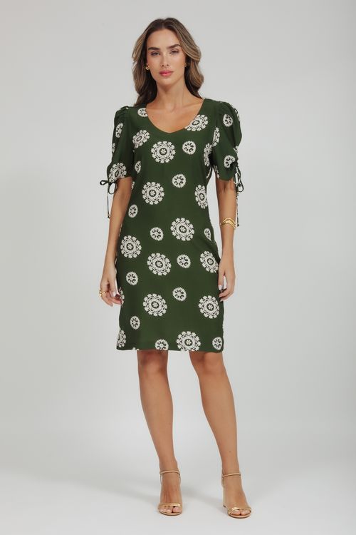 Vestido Viscose E Malha Estampado