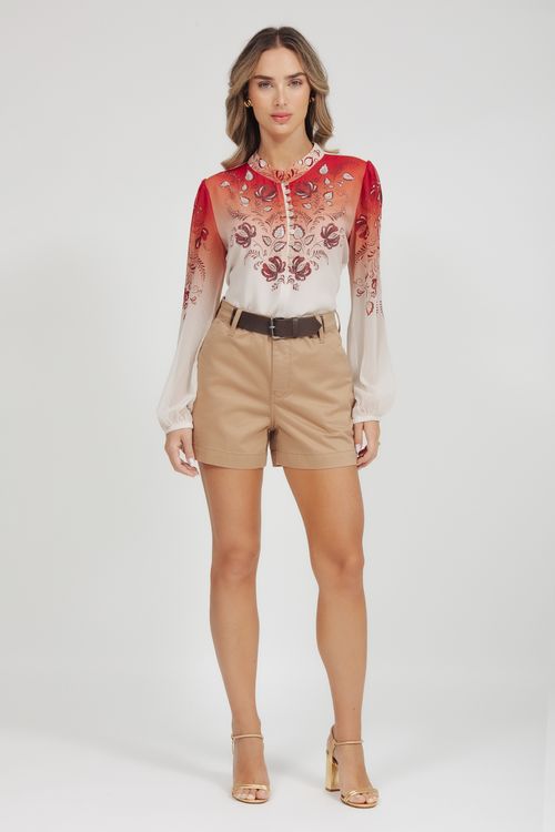 T-shirt Manga Longa Floral Com Botões