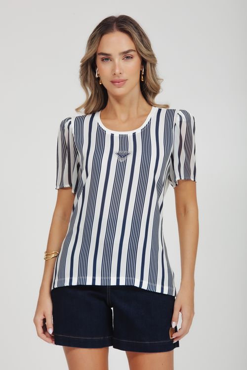 T-shirt Crepe E Malha Estampa Listrada
